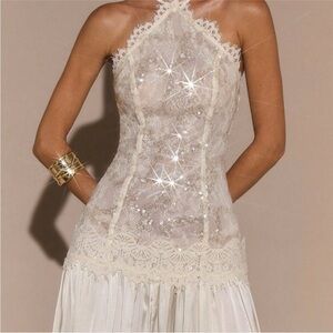 Apricot Elegant Women's Lace Backless Formal Gown